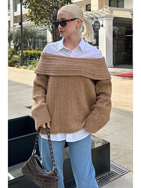 Madmext Bej Madonna Yaka Kadın Kazak Mg2274 - S000345225-19928