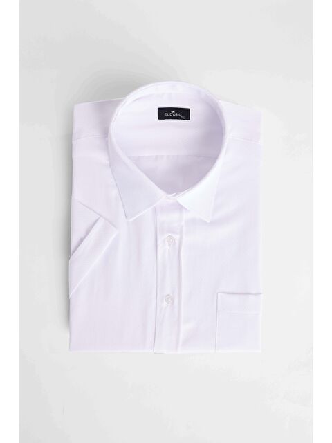 TUDORS Erkek Big Size Büyük Beden Kısa Kollu Pamuklu Tek Cepli Armürlü Gömlek - S000518841-20063