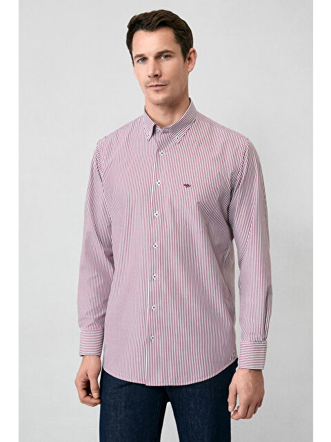 Kiğılı Uzun Kol Regular Fit Çizgili Düğmeli Yaka Pamuklu Kolay Ütülenebilir Gömlek - S000494145-18657