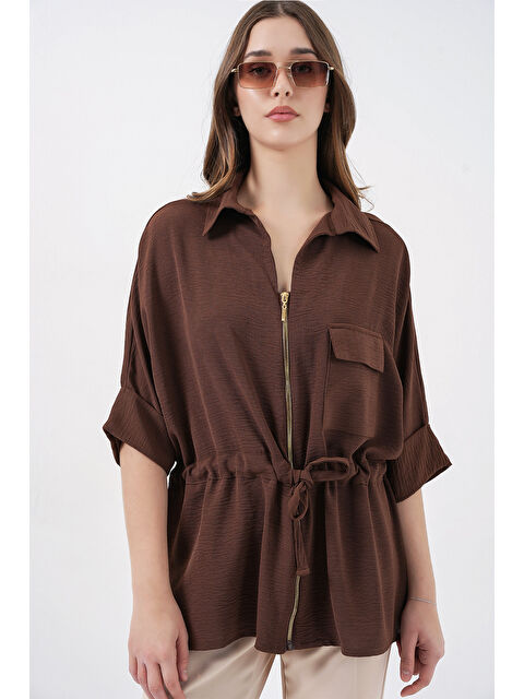 Bigdart Fermuarlı Kadın Gömlek 0721 - Kahverengi - S000377836-19413
