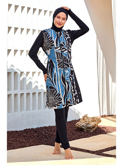 Adasea UV Korumalı Tam Kapalı Tesettür Mayo 1303 Siyah03 - S000423766-19351