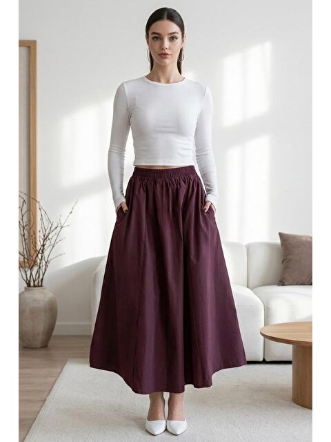 Madmext Mürdüm Beli Lastikli Midi Boy Kadın Etek Mg2616 - S000527520-20036