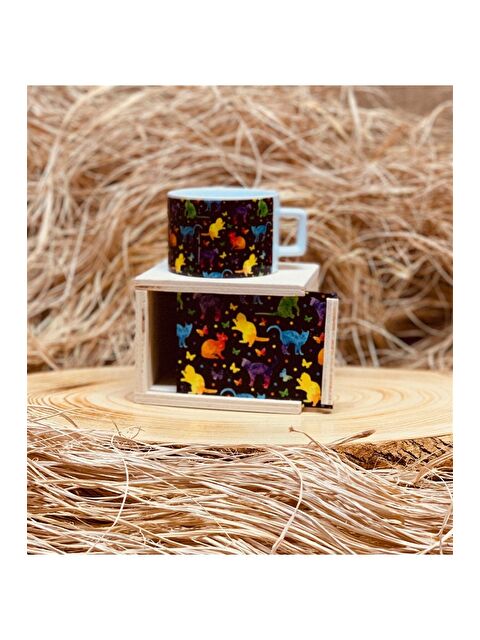 Bam Hediyelik Eşya Kedi Tasarımlı Ahşap Kutulu Kupa - S000290017-23173