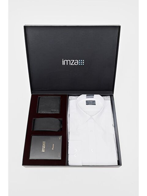 İMZA Beyaz Gömlek Slim Fit, Kravat, Cüzdan, Parfüm 4'Lü Set, Damat Bohçası, Hediye Seti, Düğün Set - S000505366-20063