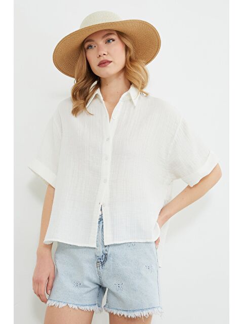 Fullamoda Basic Kolu Katlı Müslin Kumaş Salaş Gömlek