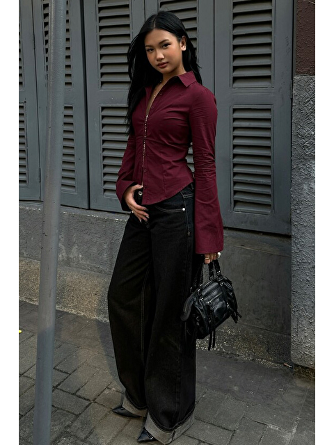 Madmext Bordo Vücuda Oturan Slim Fit Kadın Gömlek Mg2659 - S000508313-19951