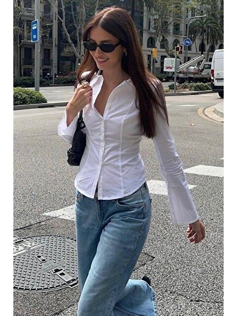 Madmext Beyaz Vücuda Oturan Slim Fit Kadın Gömlek Mg2659 - S000508313-20063