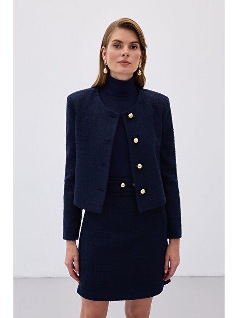 SATEEN Kısa Tüvit Ceket - Lacivert - S000459274-21164