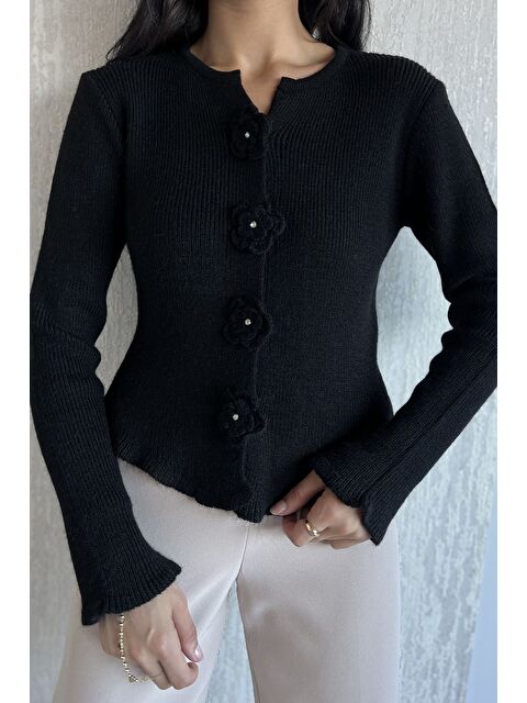 Gülseli Çiçek Düğme Detaylı Triko Hırka (s,m,l Uyumludur) - S000445265-19351