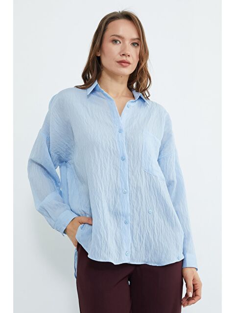 Fullamoda Tek Cepli Çapraz Düğmeli Oversize Gömlek - S000530746-17234