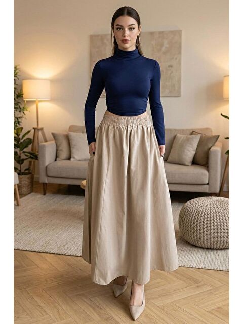 Madmext Haki Beli Lastikli Midi Boy Kadın Etek Mg2616 - S000527520-18547
