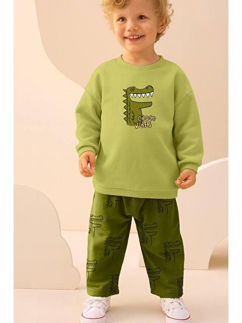 Monila Erkek Çocuk Timsah Baskılı 3 İplik Pamuklu Kumaş Alt Üst Takım - S000515514-18194
