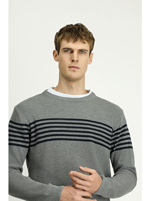 Kiğılı Polo Club Bisiklet Yaka Regular Fit Çizgili Triko Kazak - S000494168-74