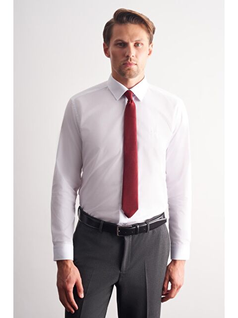 İMZA Beyaz Klasik Yaka Uzun Kol Cepsiz Slim Fit Basic Pamuklu Gömlek 1004255057 - S000505368-20063