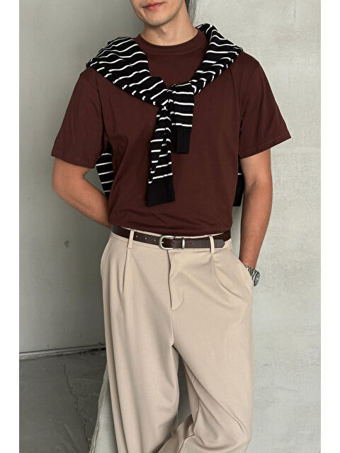 HYMAN Erkek %100 Pamuk Oversize Basic T-shirt - S000515511-19291