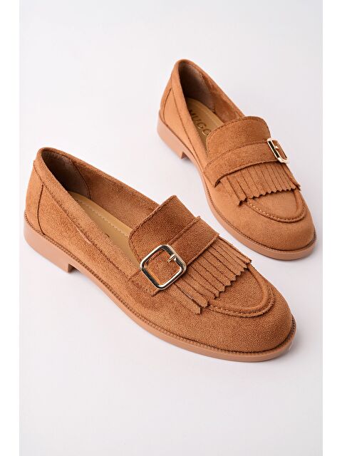 Muggo TUFT Gold Tokalı Püsküllü Süet Kadın Günlük Loafer Ayakkabı - S000531171-14955