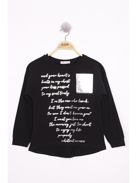 Toontoykids Kız Çocuk Varaklı Cep Baskılı T-Shirt