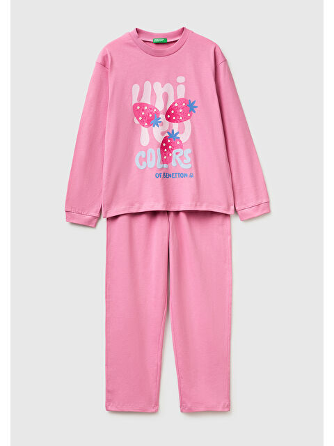 United Colors Of Benetton Erkek Çocuk Gül Kurusu Kabarık Simli Baskılı Uzun Kollu Pijama Takımı