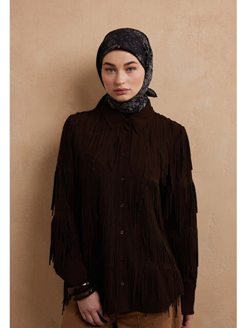 Fresh Scarfs Eliza Desen Pamuk İpek Eşarp Siyah - S000423211-19351