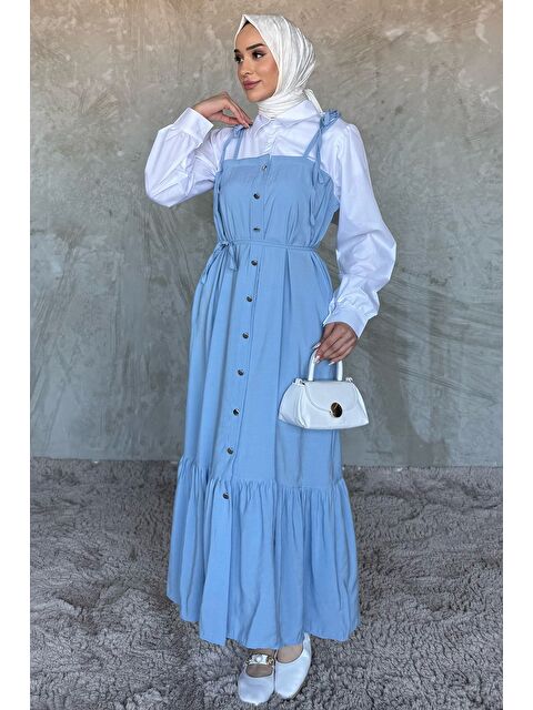 Julude Gömlek Garnili Bağcık Detaylı Tesettür Elbise - S000386637-17234