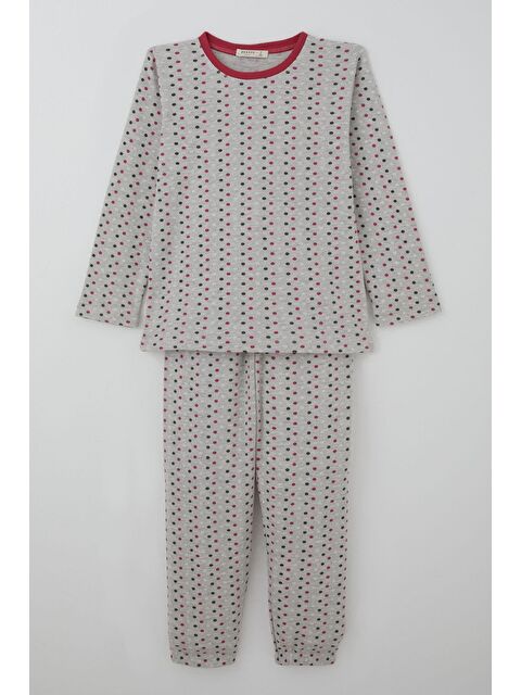 Breeze Kız Çocuk Pijama Takımı Renkli Puantiye Desenli Açık Gri Melanj (4-8 Yaş) - S000527042-17308