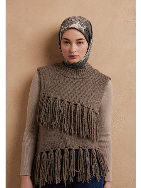 Fresh Scarfs Darıa Desen Pamuk İpek Eşarp Duman - S000423213-29666