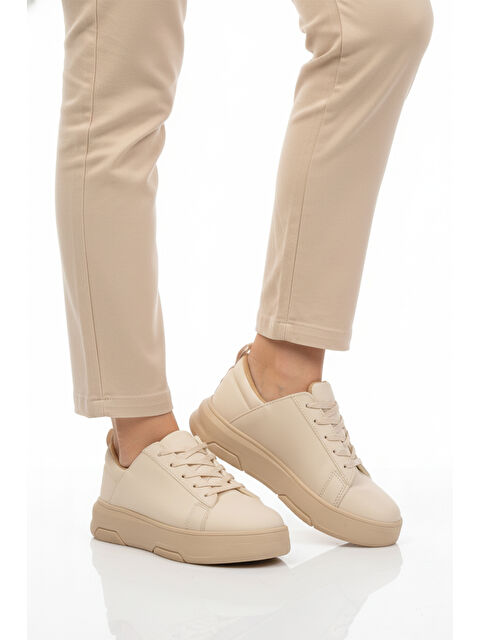 Ayakmod Bej Kalın Taban Bağcıklı Unisex Spor Ayakkabı OZ-03 Z - S000442802-19928