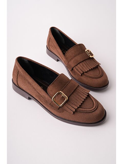 Muggo TUFT Gold Tokalı Püsküllü Süet Kadın Günlük Loafer Ayakkabı - S000531171-19413