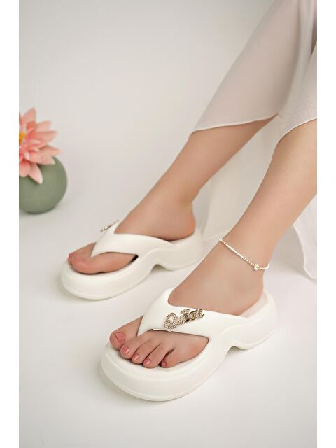 MODAFRATO QUENN Parmak Arası Kadın Terlik Plaj Deniz Havuz Terliği Dolgu Topuk Yüksek Taban - S000485935-20063