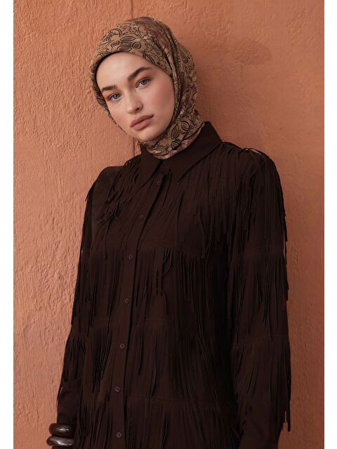 Fresh Scarfs Hesperıa Desen Pamuk İpek Eşarp Soğan Kabuğu - S000423215-19956