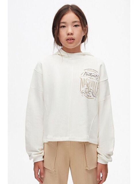 Magu Kız Çocuk Pamuklu Baskılı Kapüşonlu Sweatshirt