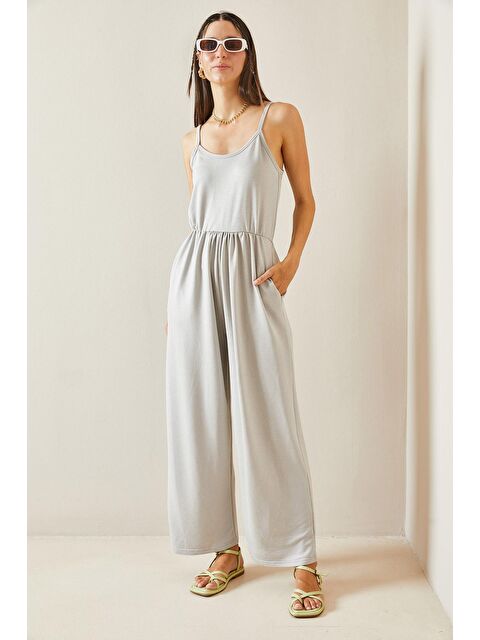 Xhan Gri İnce Askılı Maxi Tulum 5YXK6-48816-03 - S000250626-20600