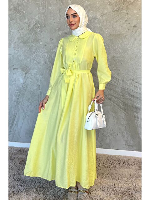Julude Bebe Yaka Ön Düğme Detaylı Pileli Kuşaklı Tesettür Elbise - S000399691-20072