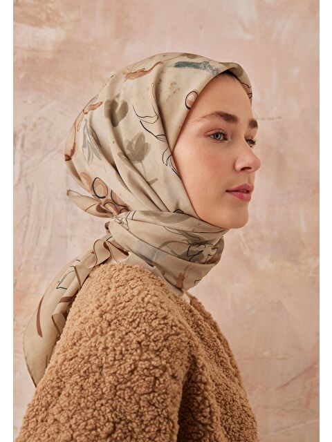 Fresh Scarfs Hera Desen Pamuk İpek Eşarp Sütlü Kahve - S000423036-4280