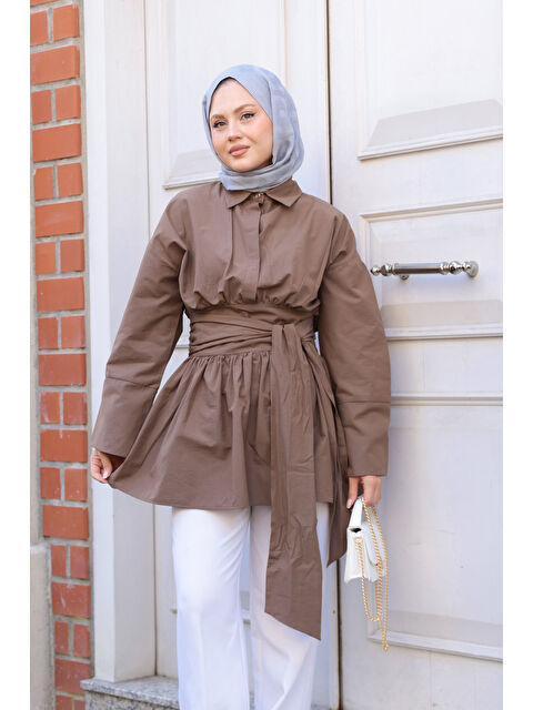 Locco Moda Kadın Bali Poplin Gömlek Kahverengi - S000420767-19413