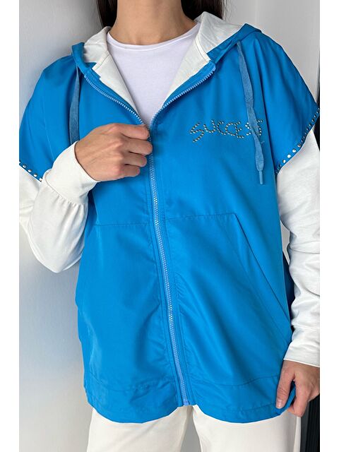 Gülseli Kadın Kapüşonlu Taş İşlemeli Fermuarlı Garnili Sweatshirt - S000482933-17234