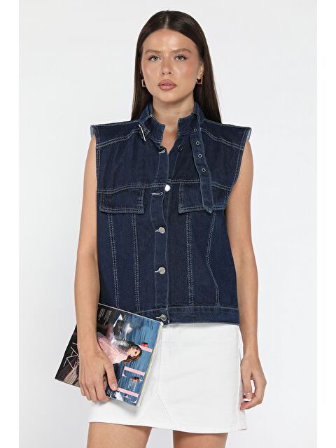 Gülseli Kadın Ön Düğmeli Jean Yelek - S000445270-21164