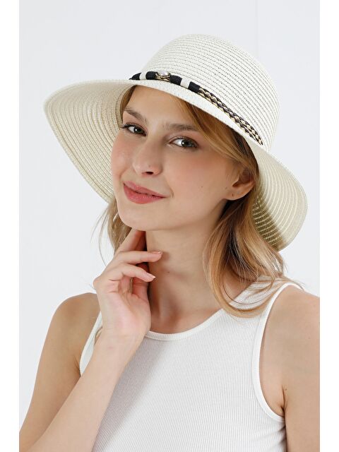 Fullamoda Deri Detaylı Boncuklu Hasır Şapka - S000396926-19965