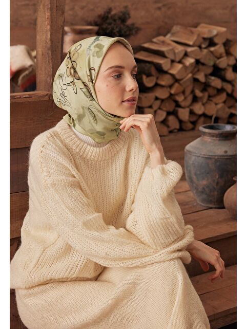Fresh Scarfs Hera Desen Pamuk İpek Eşarp Açık Yeşil - S000423036-29488