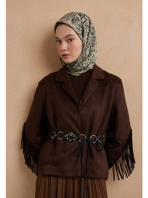 Fresh Scarfs Fressıa Desen Pamuk İpek Eşarp Adaçayı - S000423217-18194