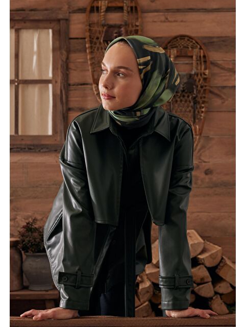 Fresh Scarfs Darcy Desen Pamuk İpek Eşarp Koyu Yeşil - S000423145-19416