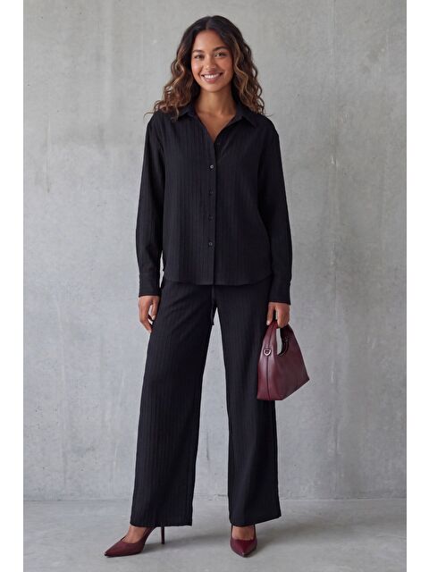Madmext Siyah Çizgili Kadın Gömlek Takım Mg2695 - S000527523-19351