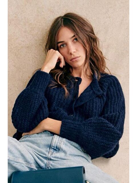 Madmext Lacivert Bisiklet Yaka Selanik Örgü Düğmeli Kadın Hırka Mg2487 - S000508317-21164