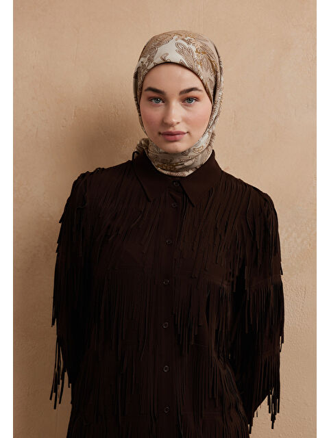 Fresh Scarfs Darıa Desen Pamuk İpek Eşarp Kum Beji - S000423213-19928