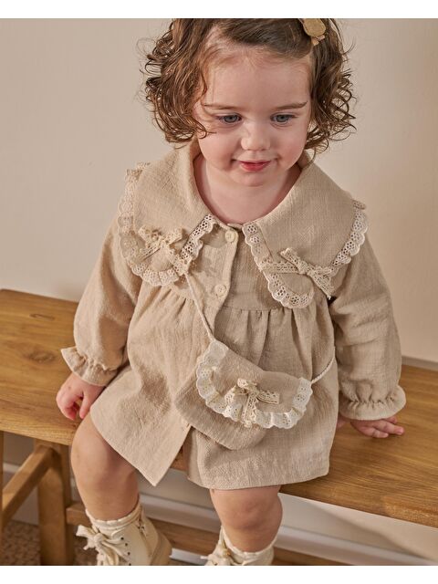 Magu Kız Çocuk Bej Yakalı Çantalı Elbise - S000497549-19928