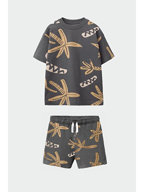 Monila Erkek Çocuk Palmiye Desenli Pamuklu Tshirt Şort Alt Üst Takım - S000515017-29666
