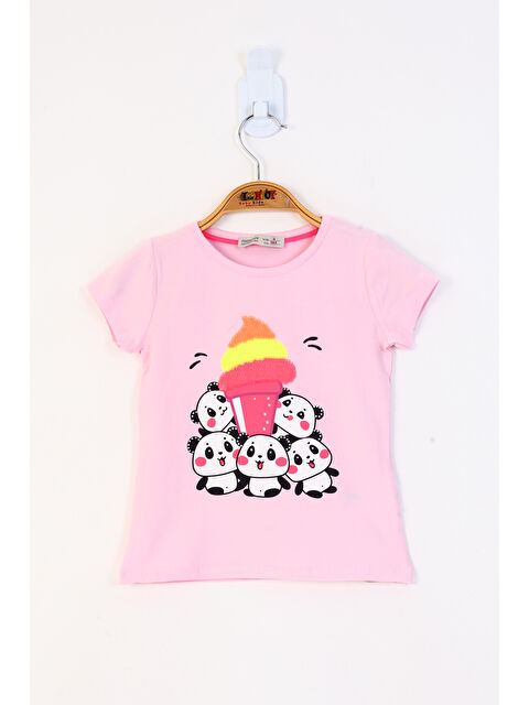 Toontoykids Kız Çocuk Baskılı Çevirmeli Pul Detaylı Tişört