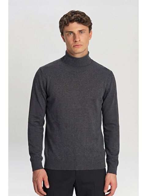 Sabri Özel Antrasit Regular Fit Pamuklu Yarım Balıkçı Yaka Erkek Triko Kazak - S000523516-33408