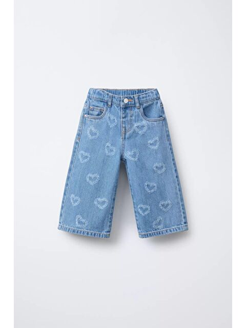 Magu Kız Çocuk Mavi Denim Kalp Desenli Pantolon - S000497548-17234
