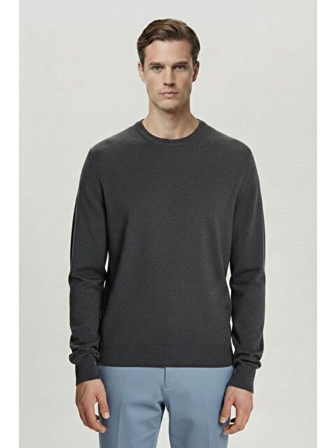 Sabri Özel Gri Standart Fit Yün Karışımlı Bisiklet Yaka Triko Erkek Kazak - S000523517-29351